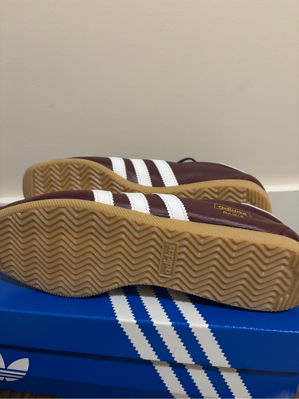 adidas Paris Maroon Leather Sneakers with White Stripes - Picture 4 of 4